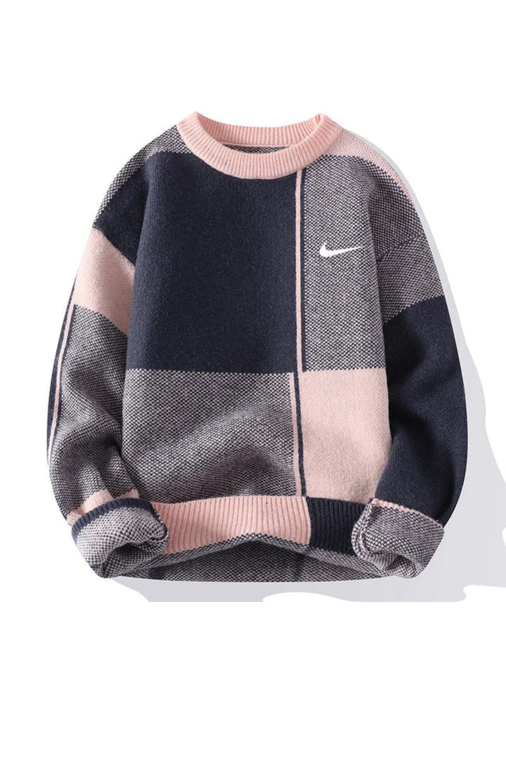 Harrison Checkered Knit Crew Neck Sweater