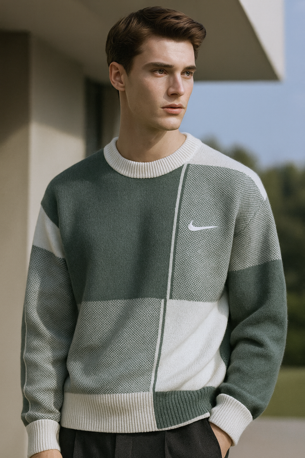 Harrison Checkered Knit Crew Neck Sweater