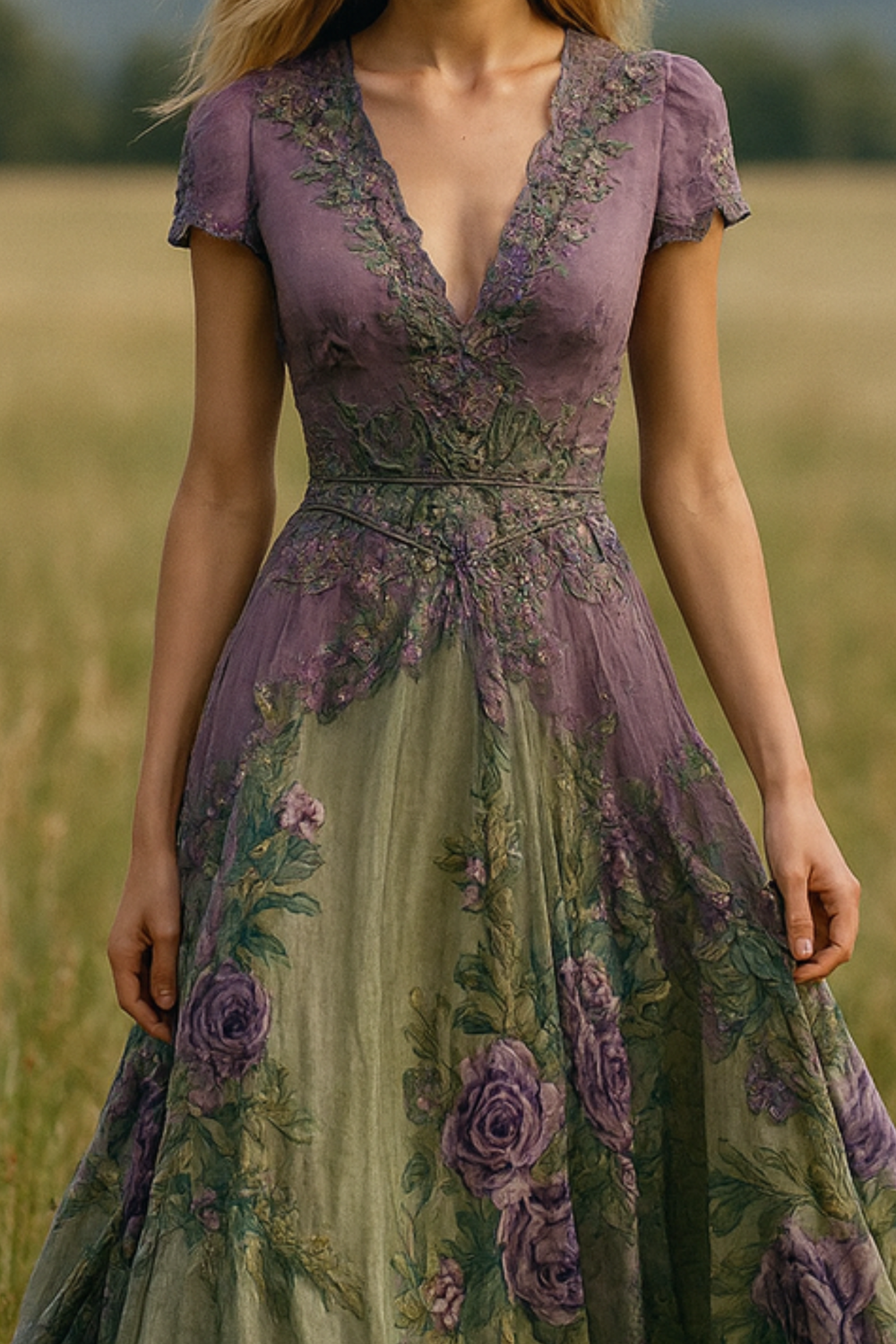 Celeste Flowing Floral Dress with Fine Embroidery