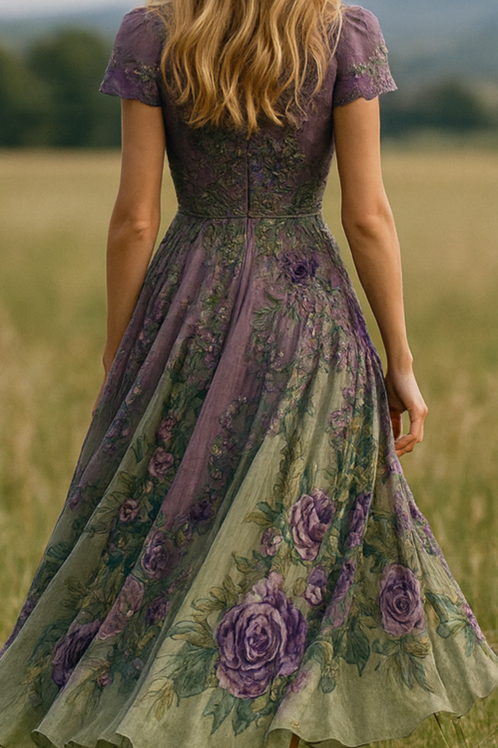 Celeste Flowing Floral Dress with Fine Embroidery
