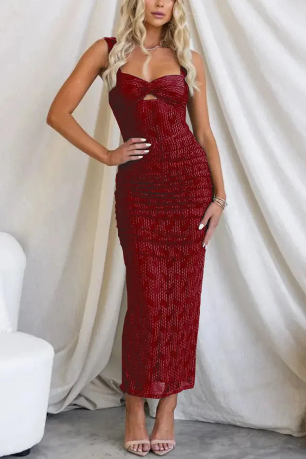 Veronica Ruched Mesh Maxi