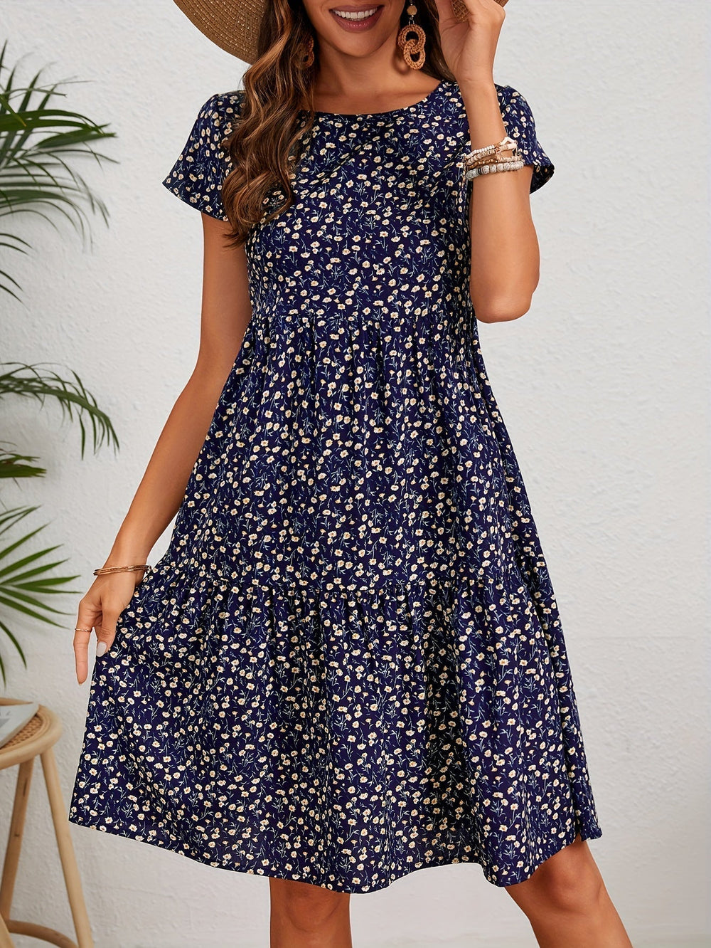 Callista Floral Print Crew Dress
