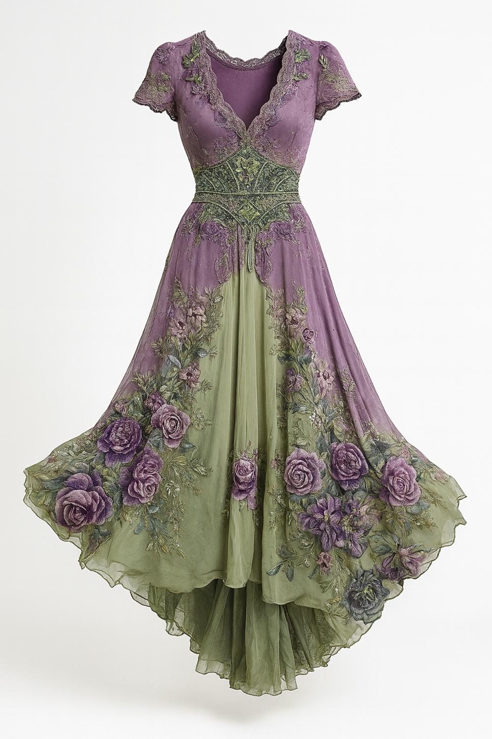 Celeste Flowing Floral Dress with Fine Embroidery