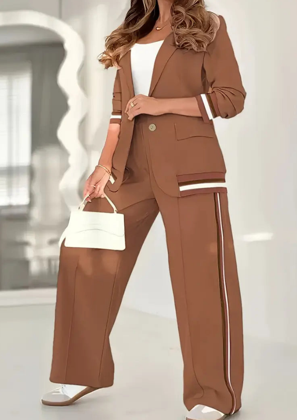 Nessa Zip-Up Lounge Set in Brown for Everyday Comfort