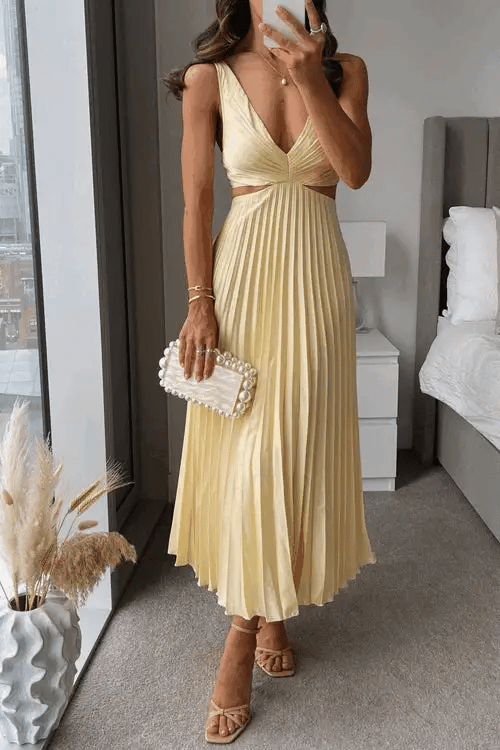 Madeleine Pleated Cut-Out Maxi Dress