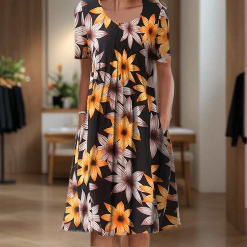 Victoria Printed Crew-Neck Three-Quarter Maxi Dress