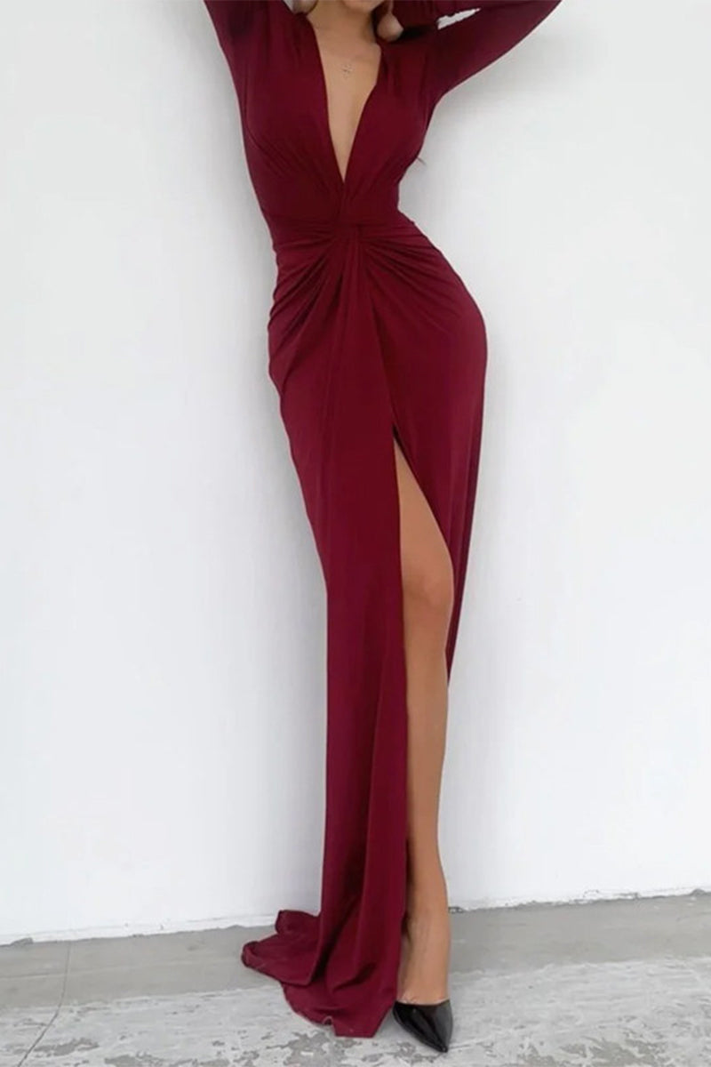 Kalani Beautiful Pleated V-Neck Dress Long Sleeves Collection