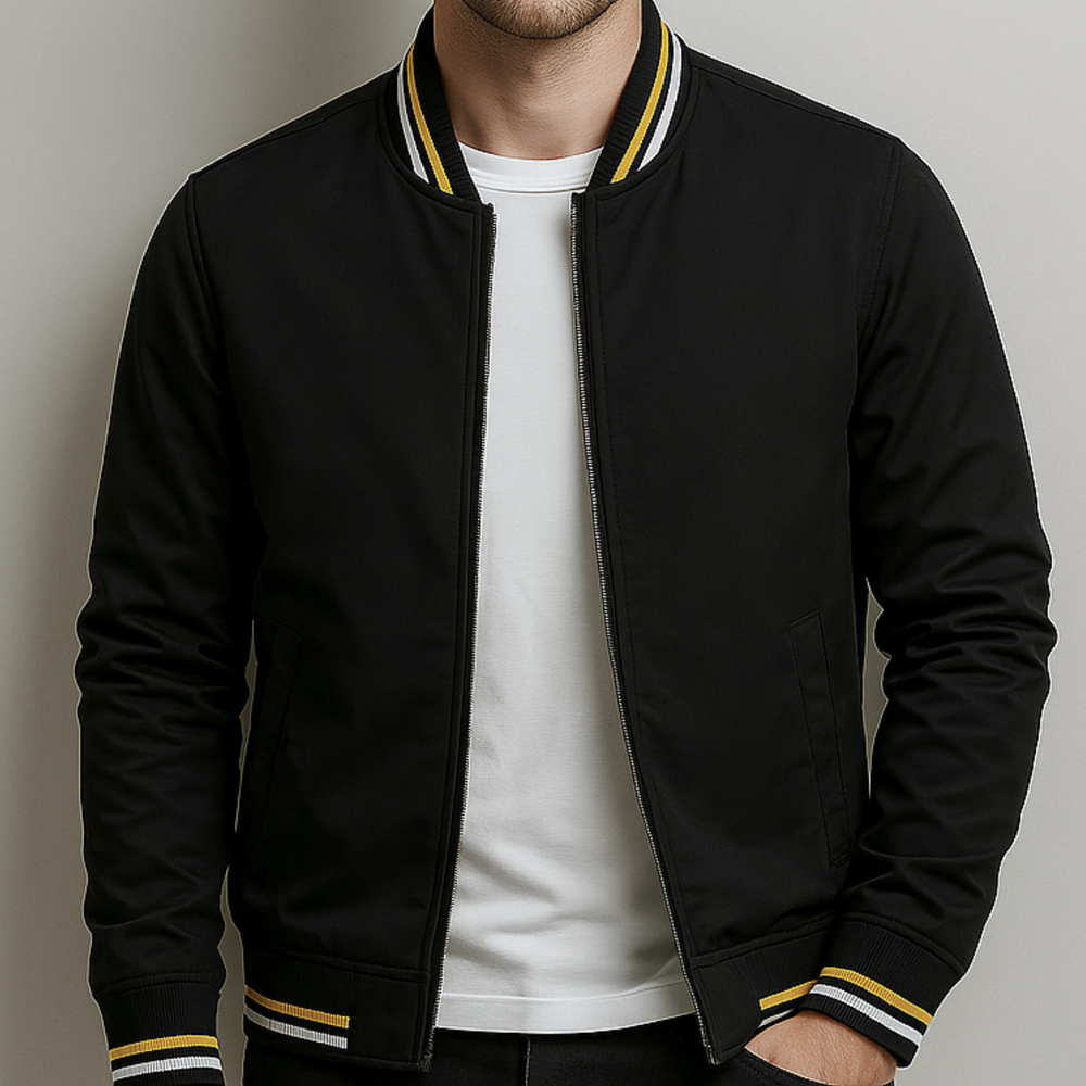 Maelisio Lightweight Striped Varsity Bomber Jacket - Black
