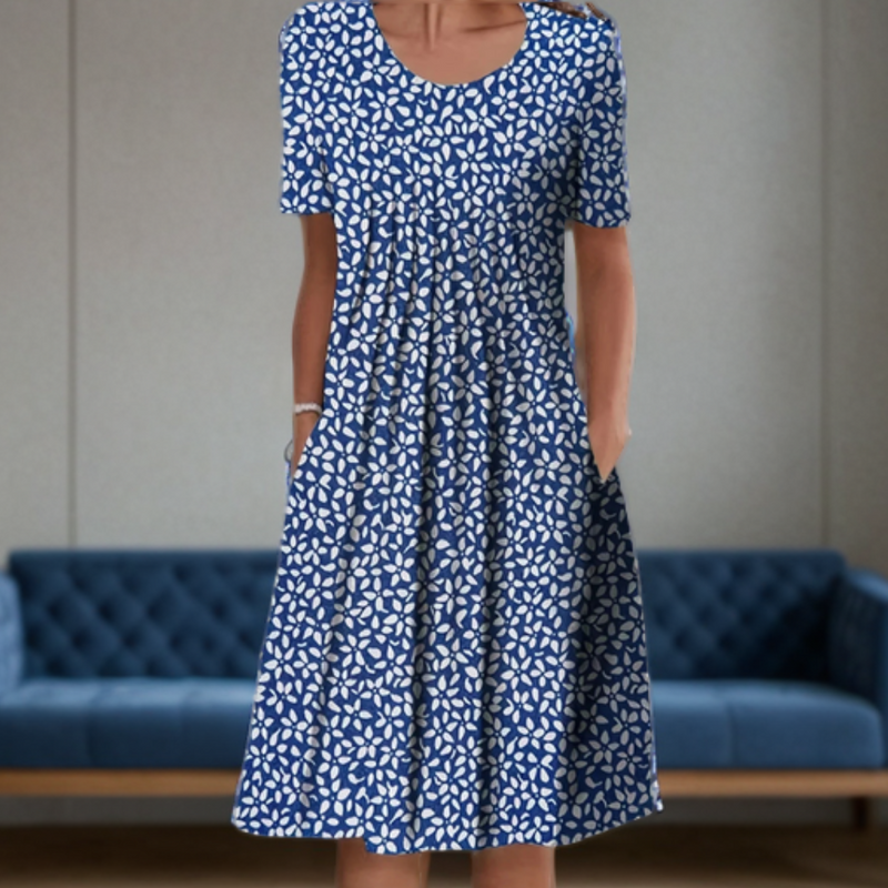 Victoria Printed Crew-Neck Three-Quarter Maxi Dress