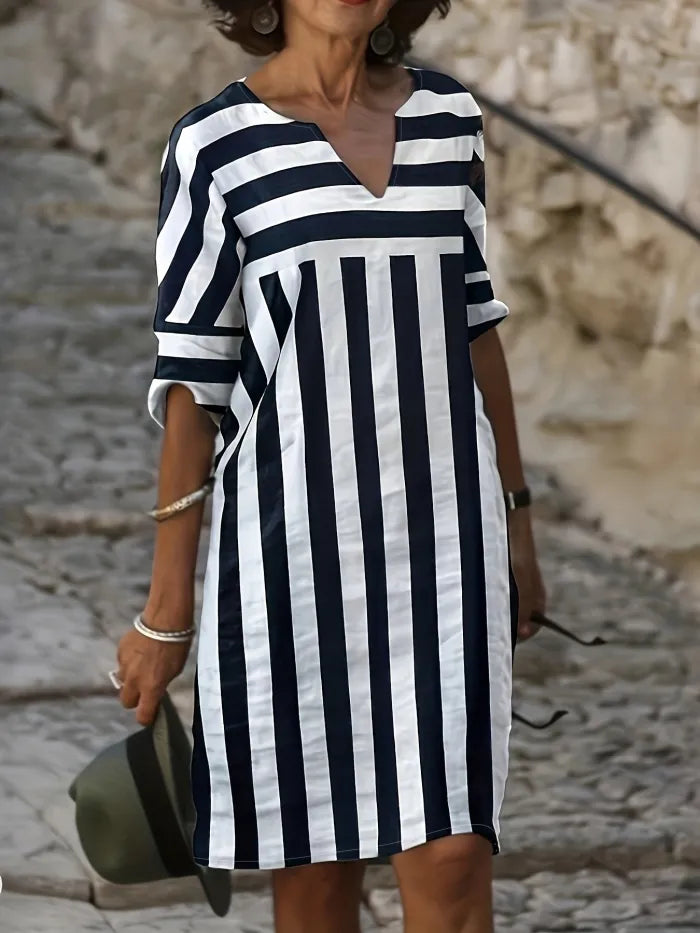 Faith Casual Striped V-Neck Dress