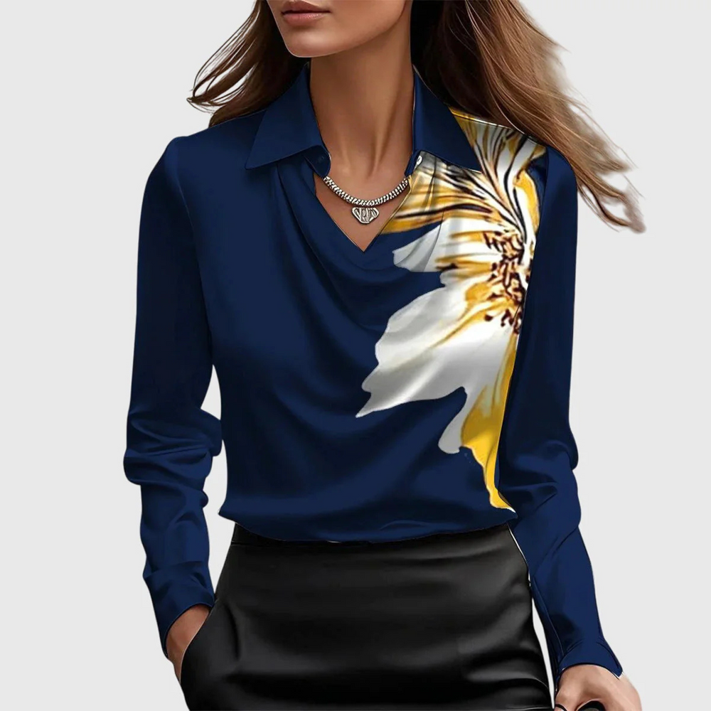 Lynn Draped Floral Blouse in Blue