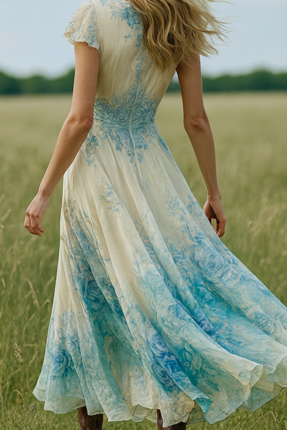Celeste Flowing Floral Dress with Fine Embroidery