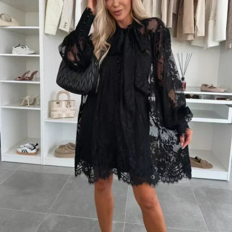 Aria Mini Dress Bow Neck Bow