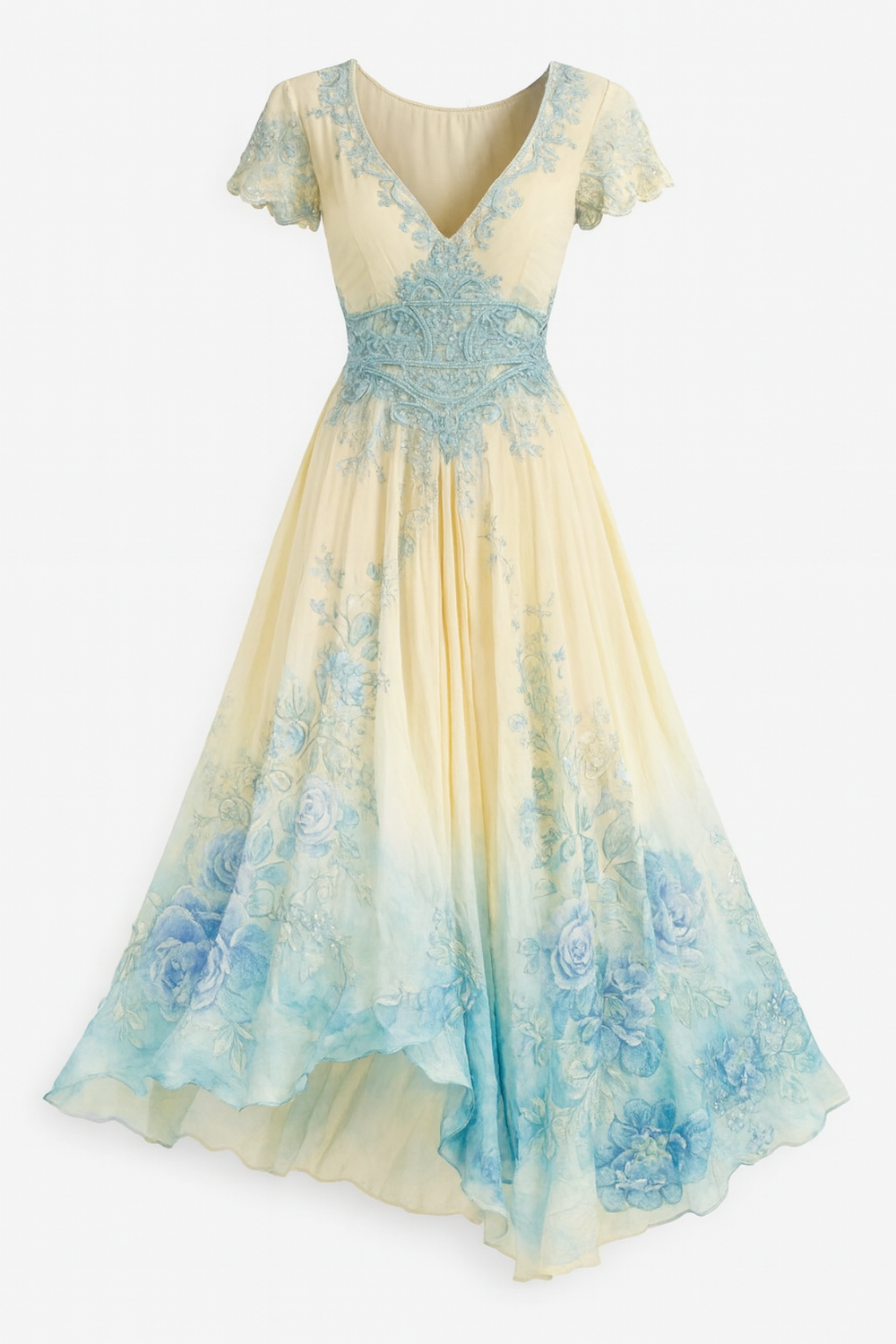 Celeste Flowing Floral Dress with Fine Embroidery