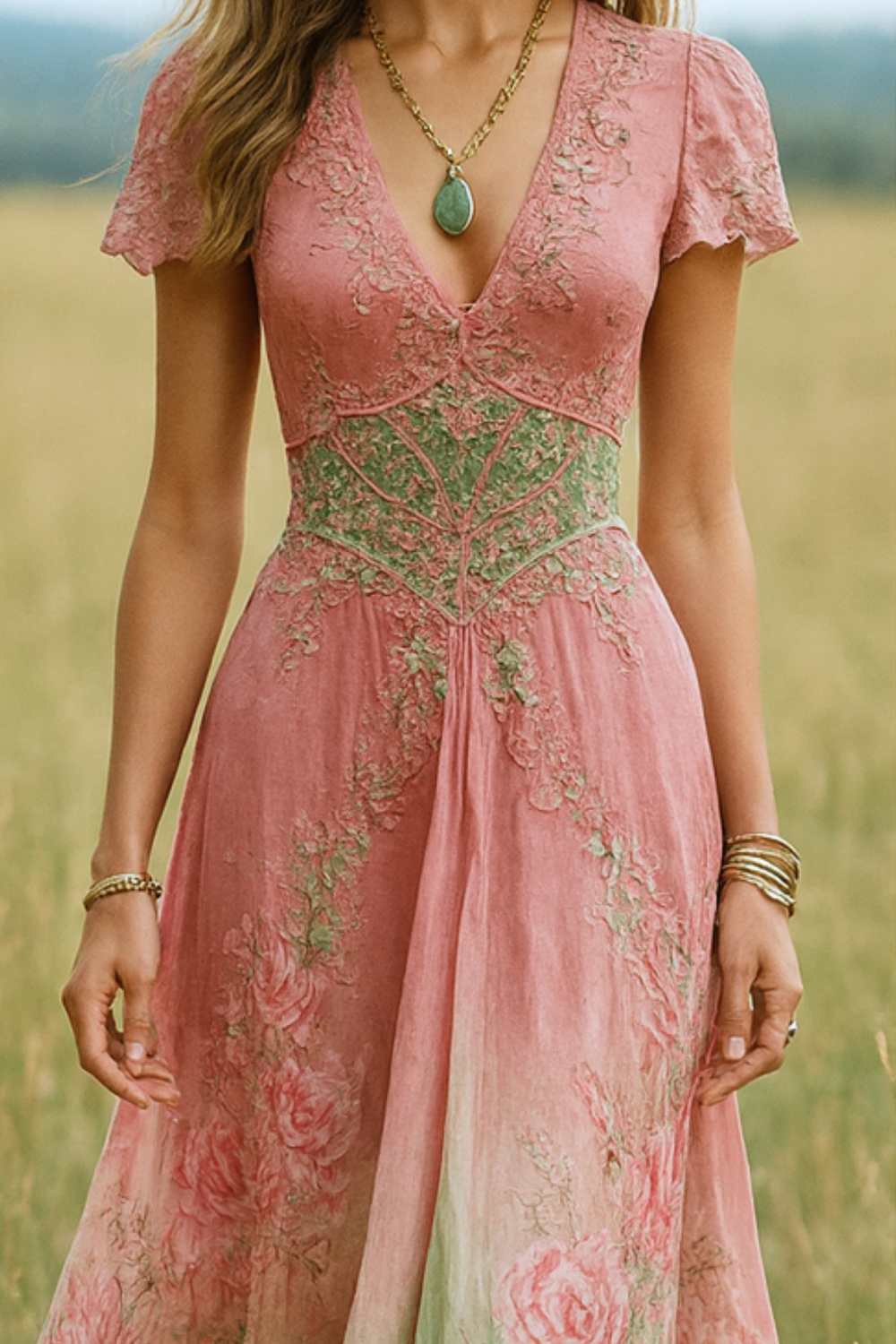 Celeste Flowing Floral Dress with Fine Embroidery