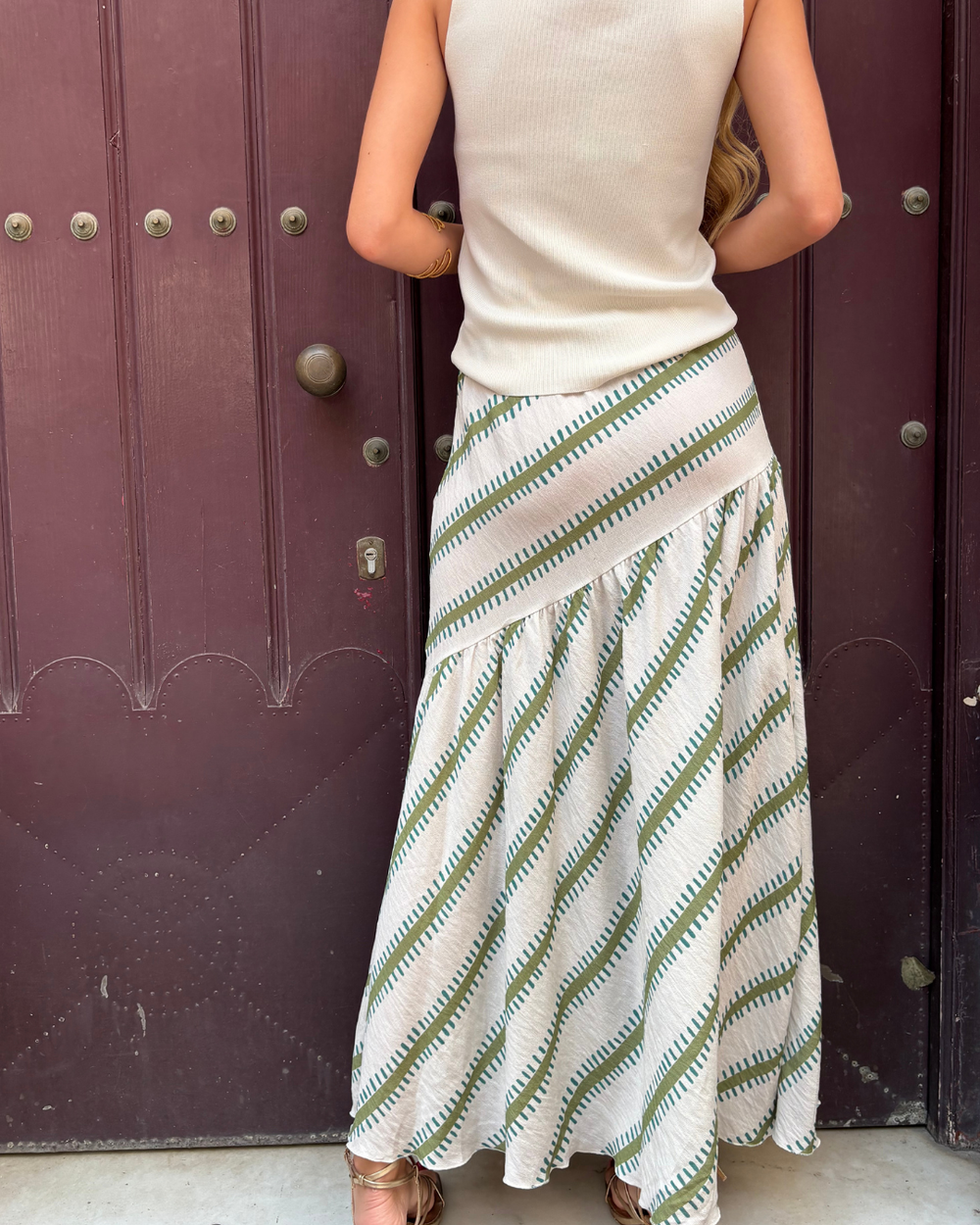 Gisela Green Flowy Midi Skirt