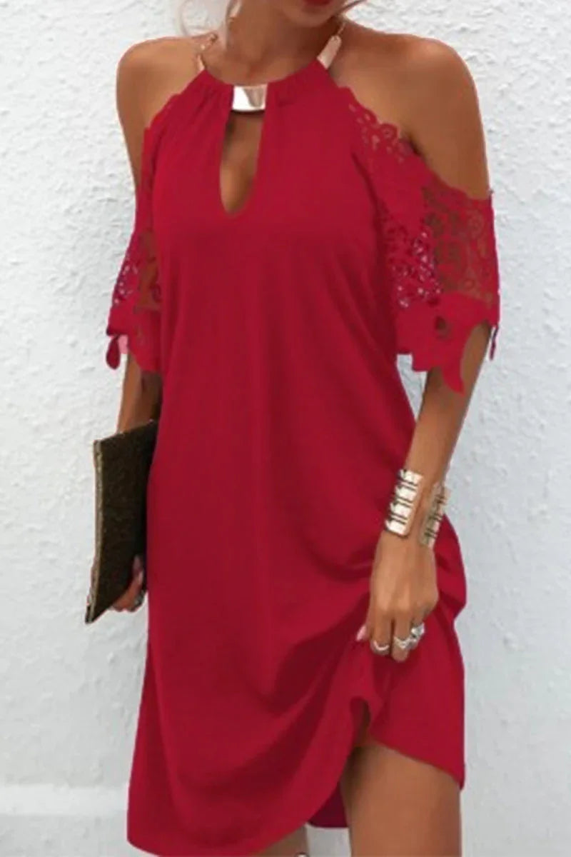 Naila Solid Lace Dress with Metal Accents