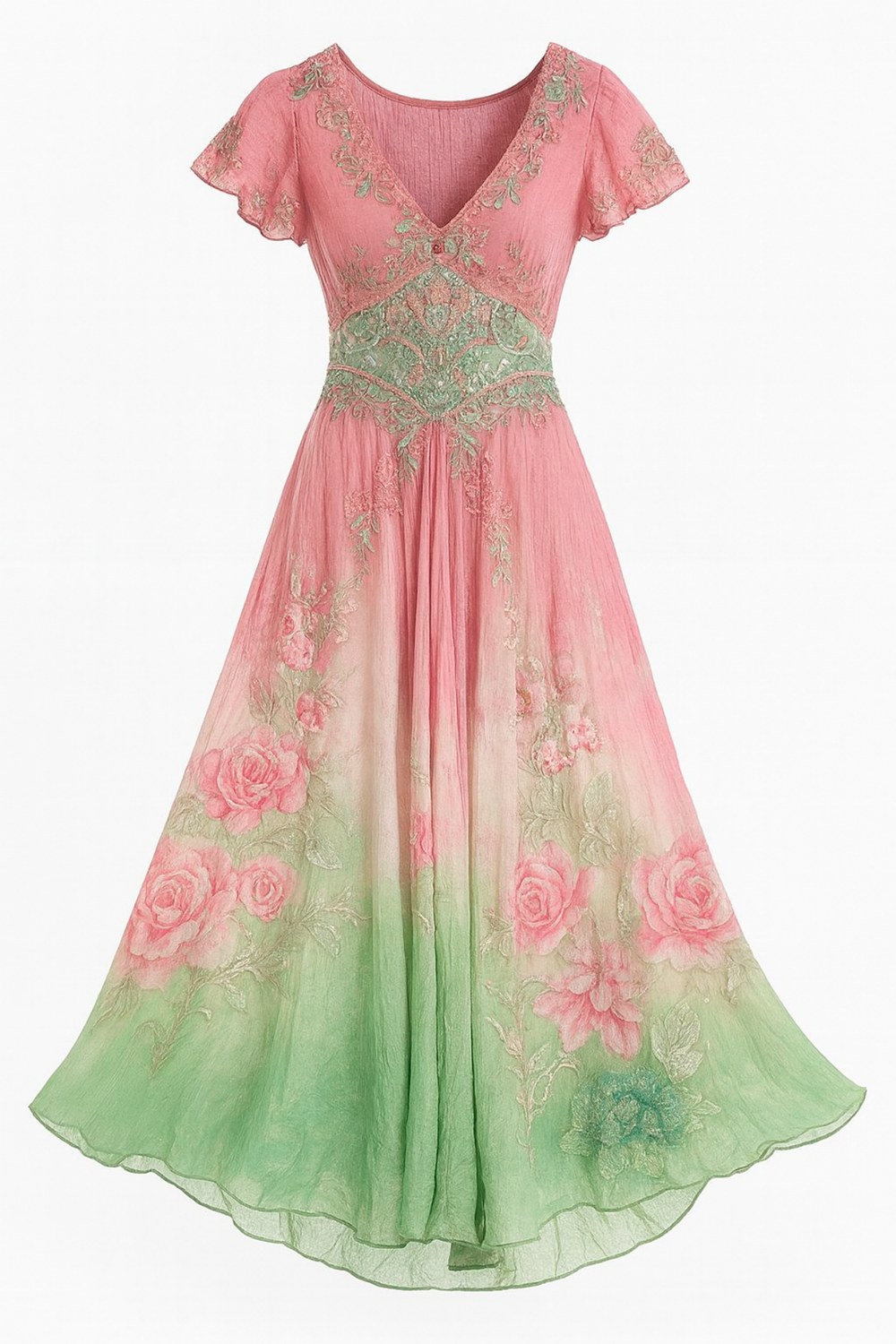 Celeste Flowing Floral Dress with Fine Embroidery