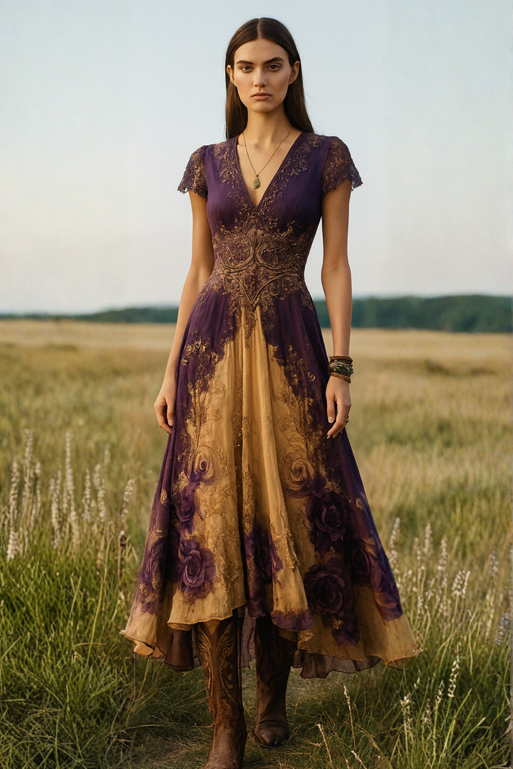Celeste Flowing Floral Dress with Fine Embroidery