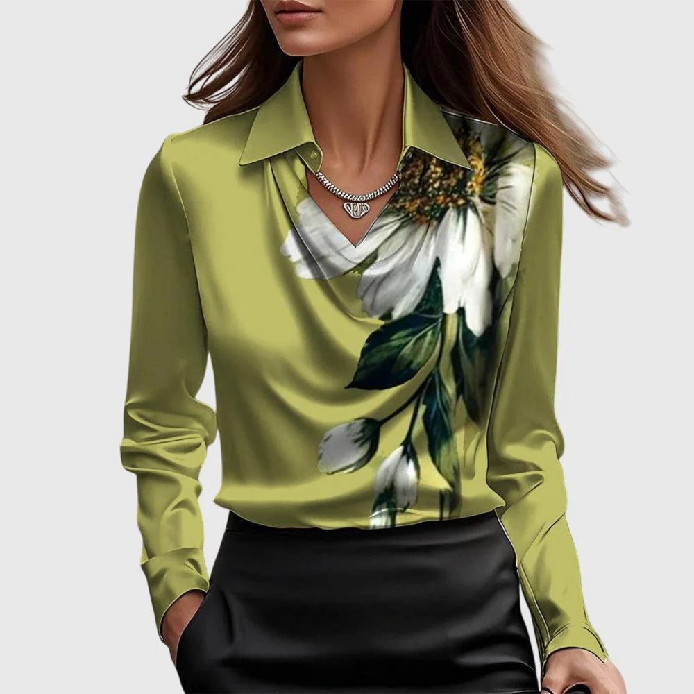 Lynn Elegant Shimmer Blouse in Green Floral