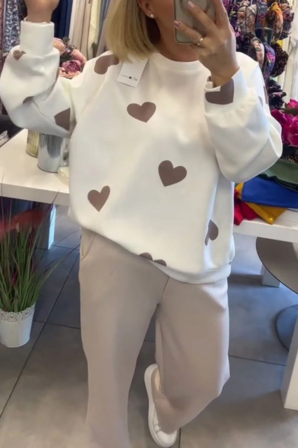 Maya Cotton-Blend Heart Print Sweater