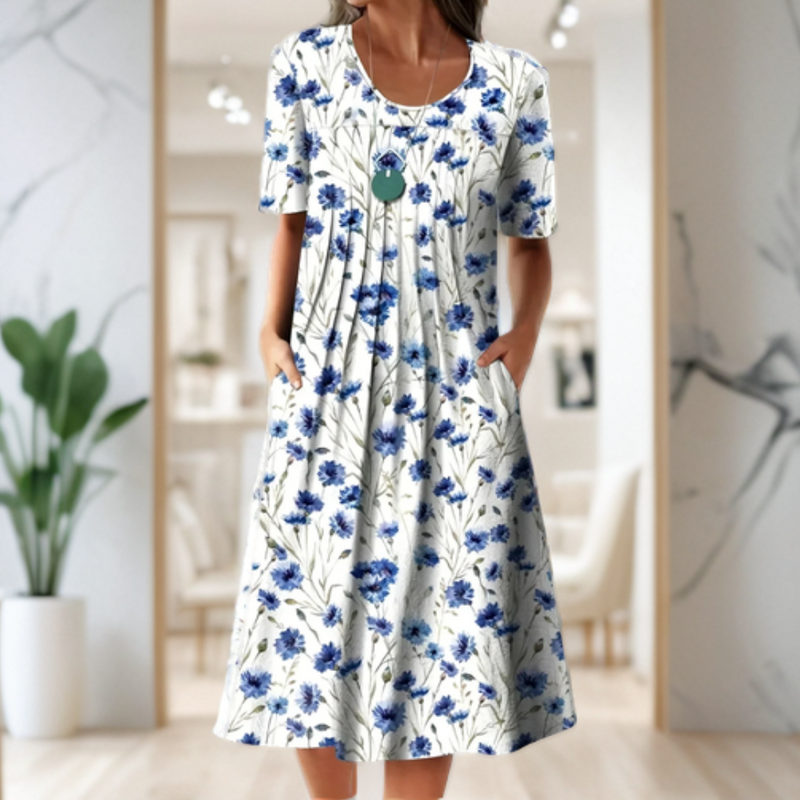 Victoria Printed Crew-Neck Three-Quarter Maxi Dress