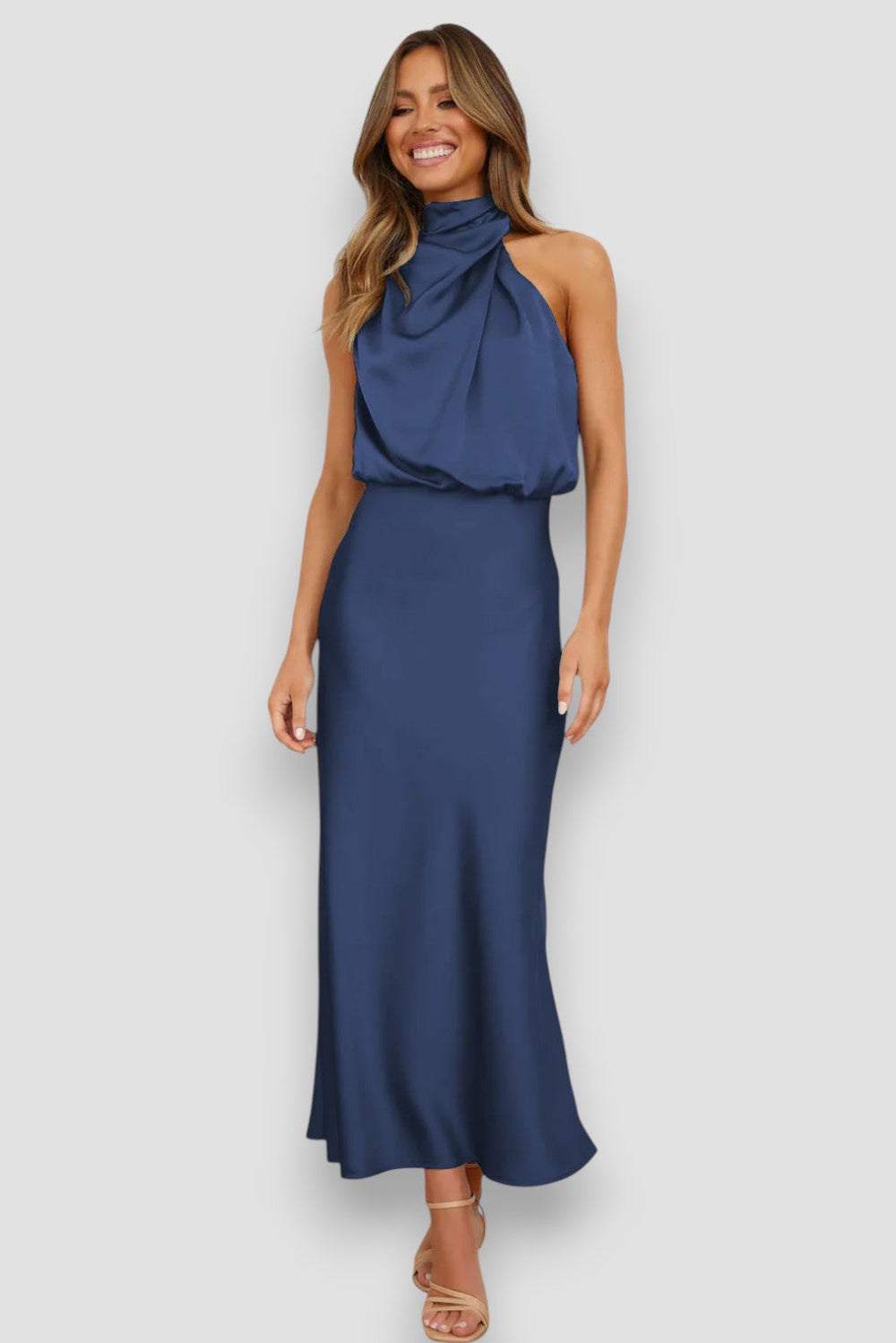 Carlina Summer Satin Halter Dress
