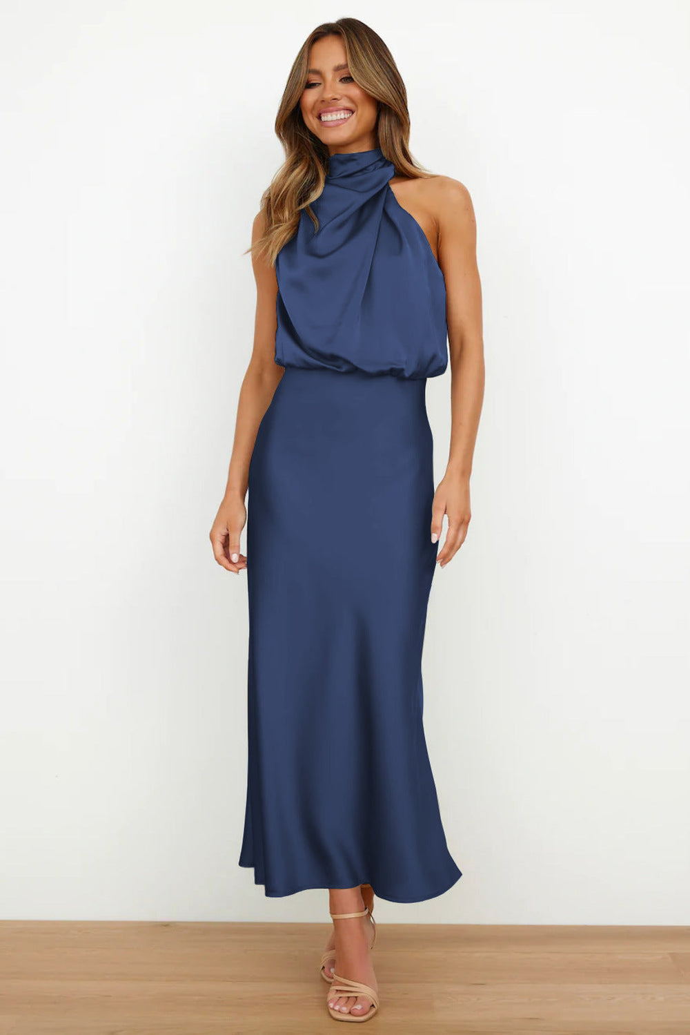 Elise Satin Halter Dress