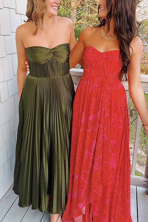 Elarine Strapless Pleated Maxi Dress
