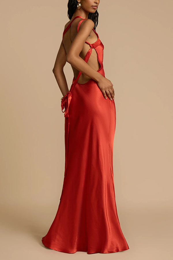 Asymmetric One-Shoulder Satin Gown with Open Back