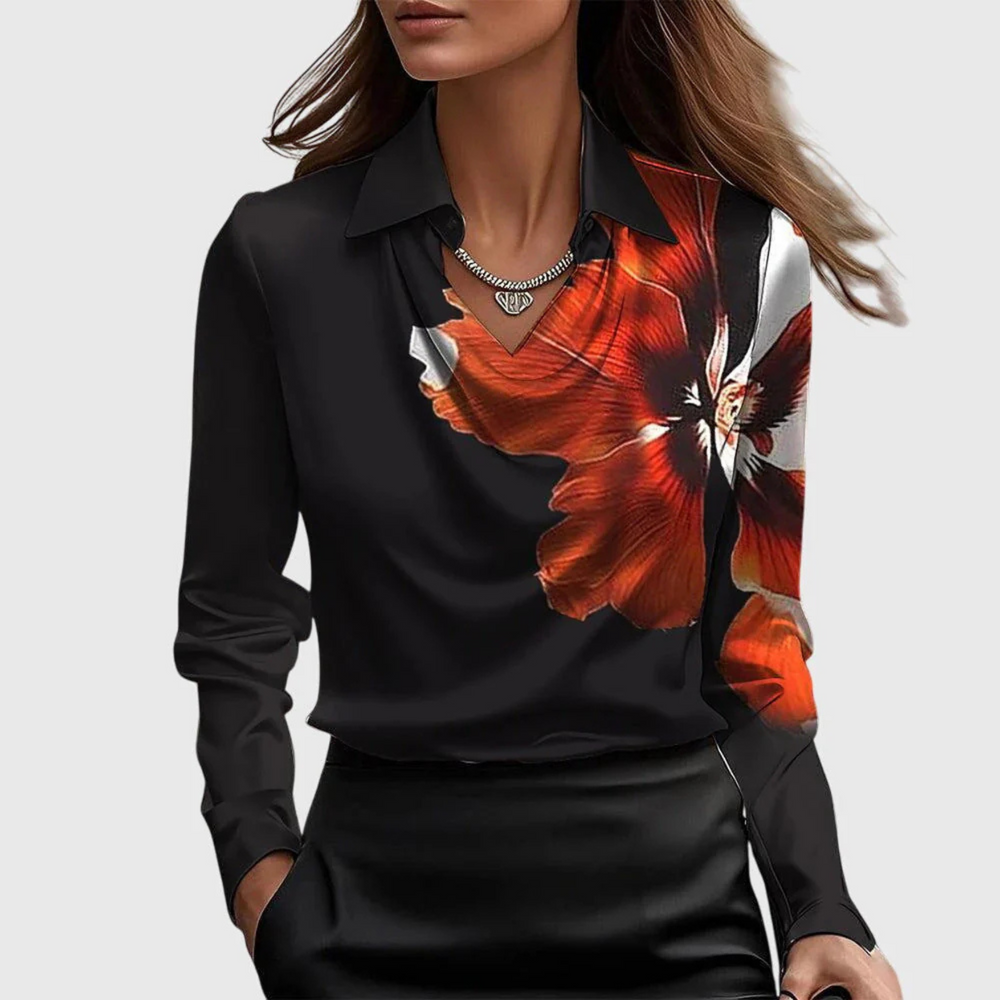 Lynn Draped Floral Blouse in Red