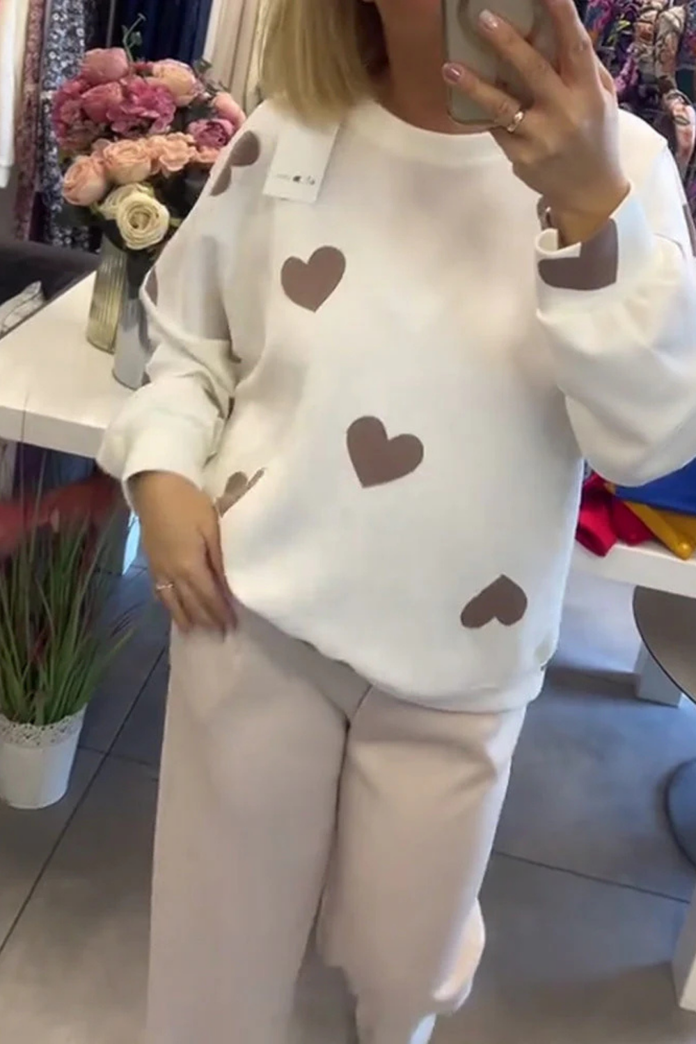 Maya Cotton-Blend Heart Print Sweater