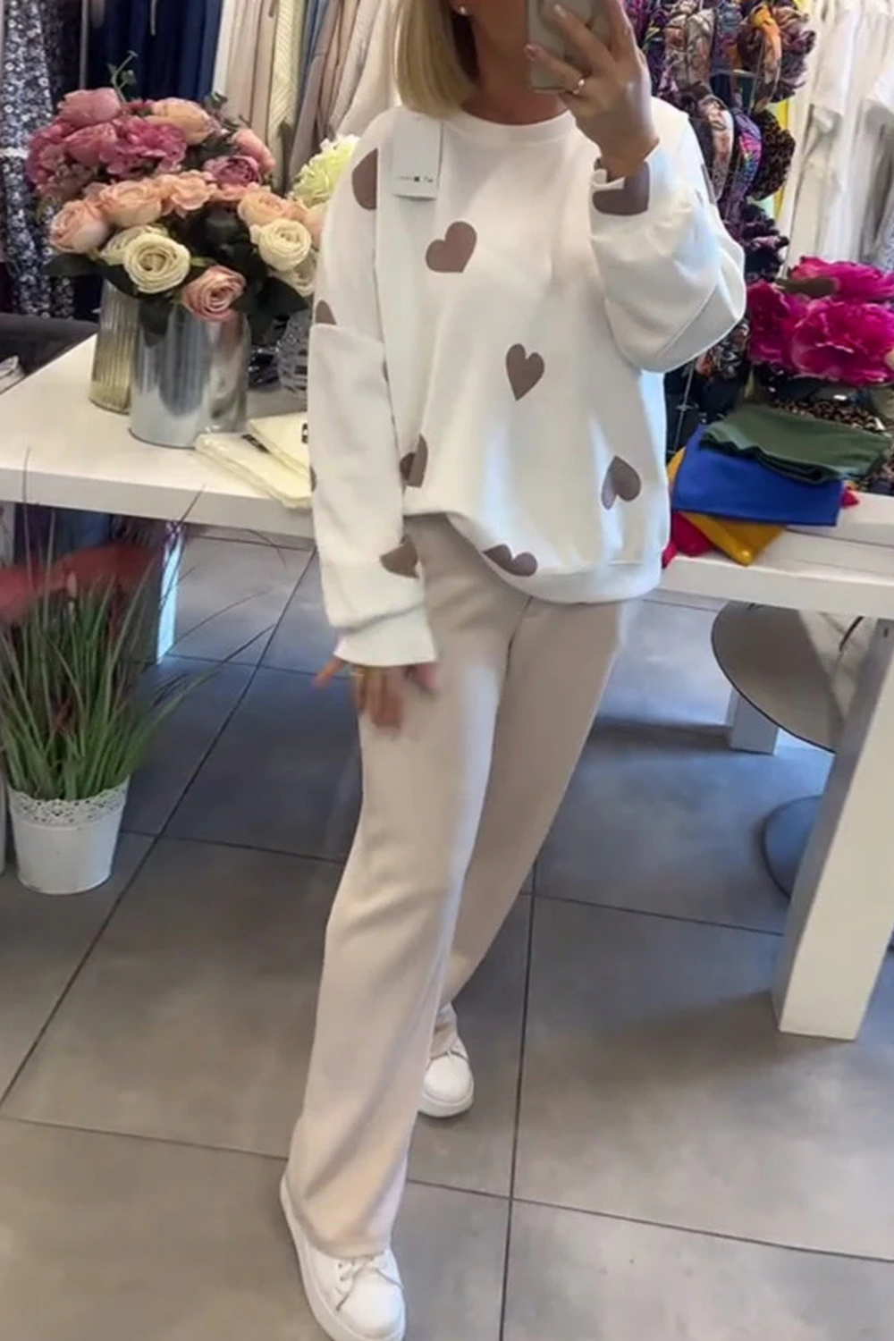 Maya Cotton-Blend Heart Print Sweater