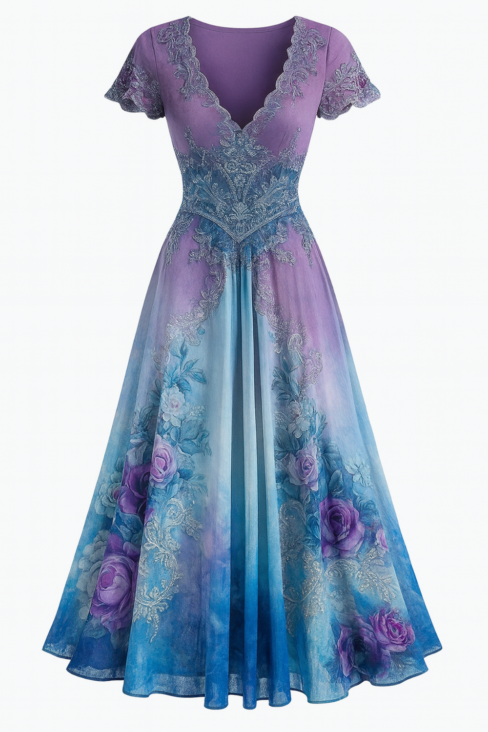 Celeste Flowing Floral Dress with Fine Embroidery