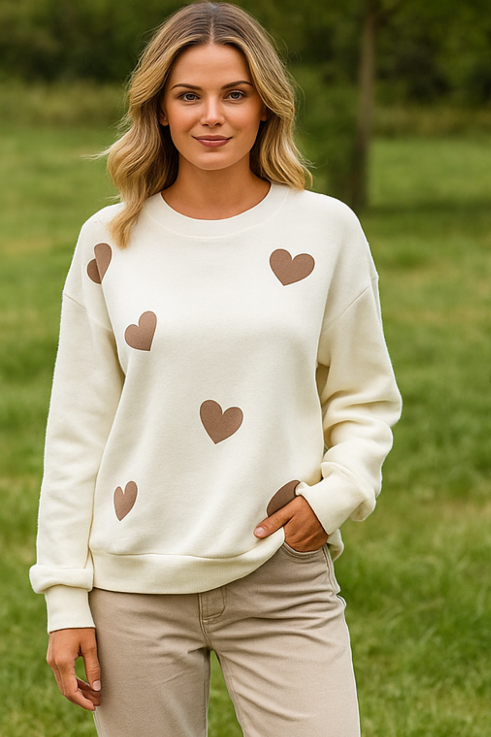Maya Cotton-Blend Heart Print Sweater