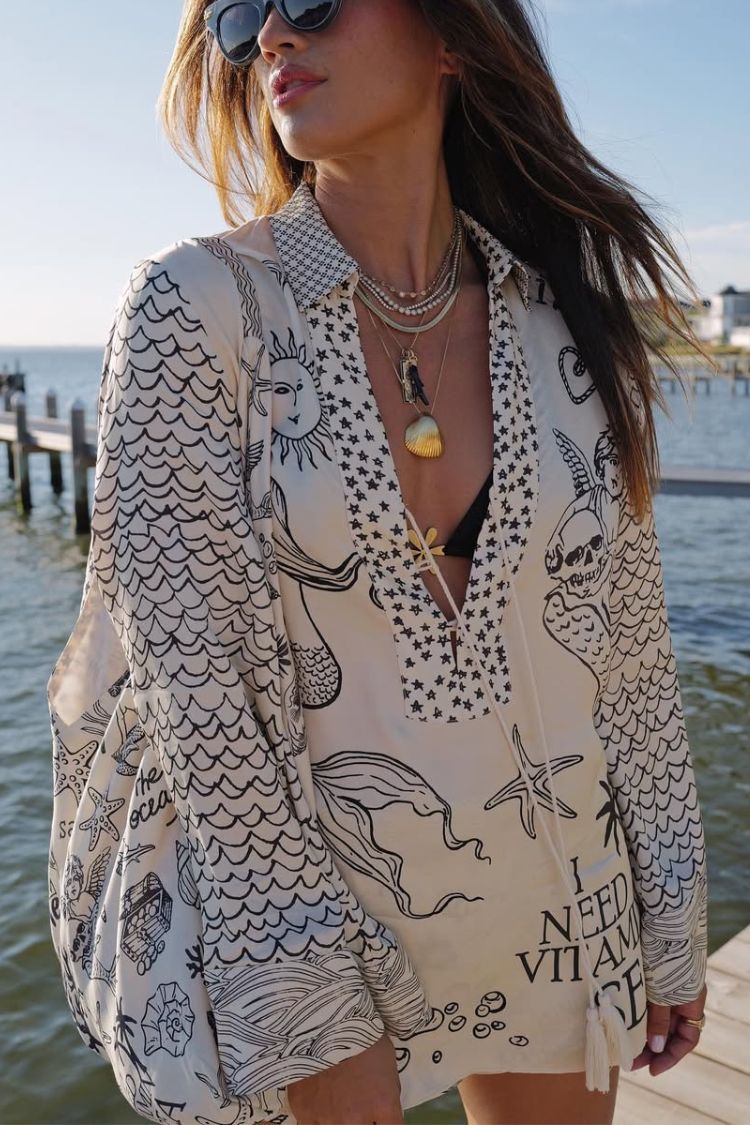 Nautical Print Shirt and Shorts Set for Relaxed Resort Style