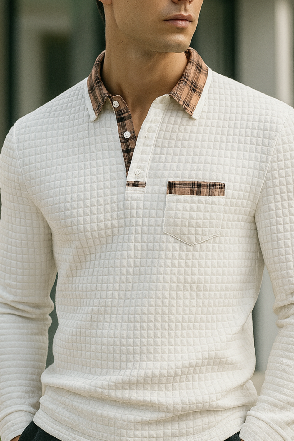 Joven Diamond-Pattern Knit Collared Polo Shirt Top