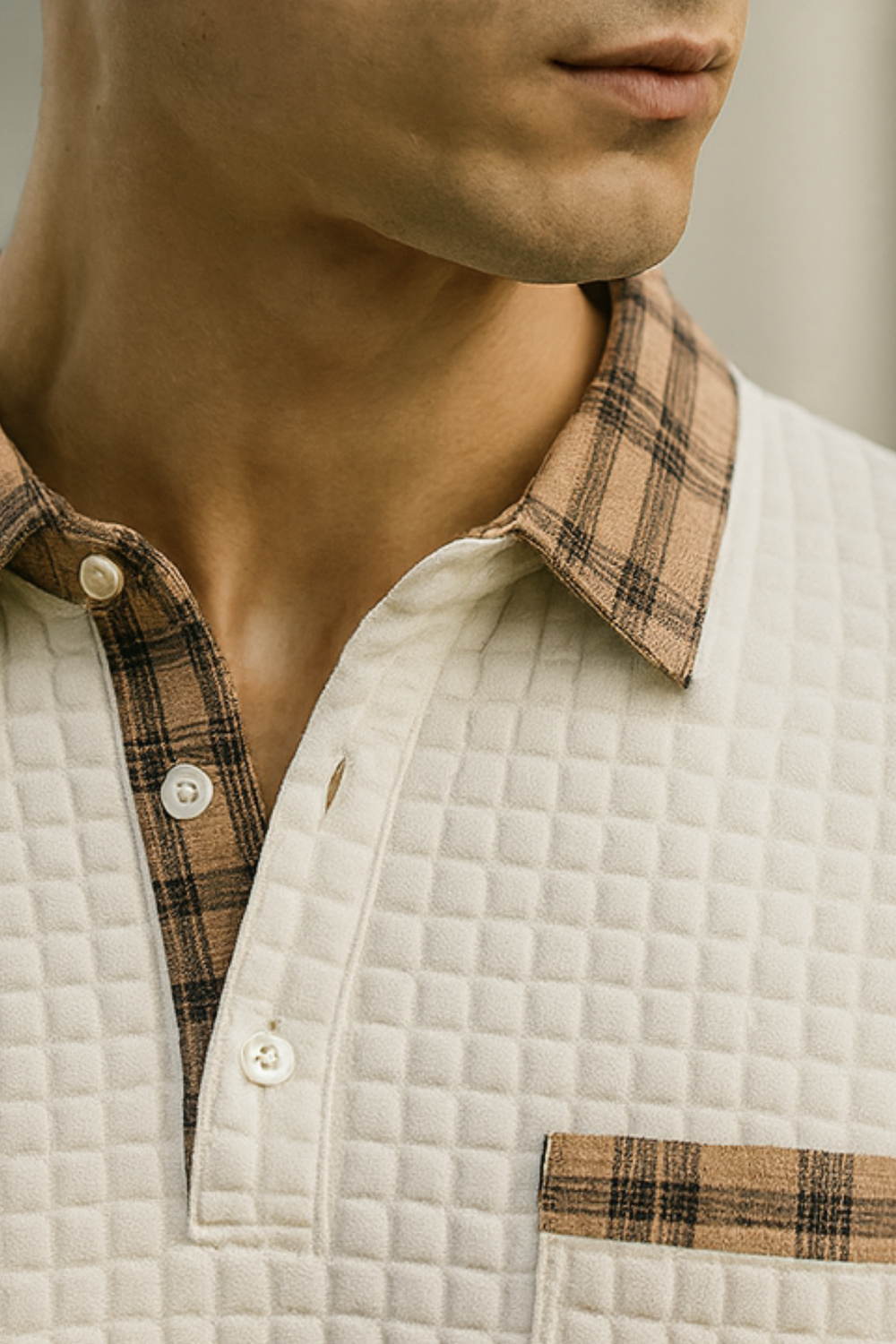 Joven Diamond-Pattern Knit Collared Polo Shirt Top