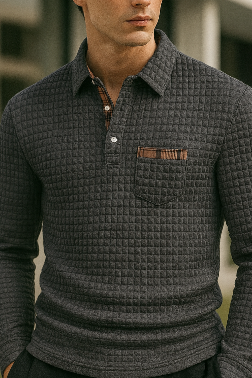 Joven Diamond-Pattern Knit Collared Polo Shirt Top