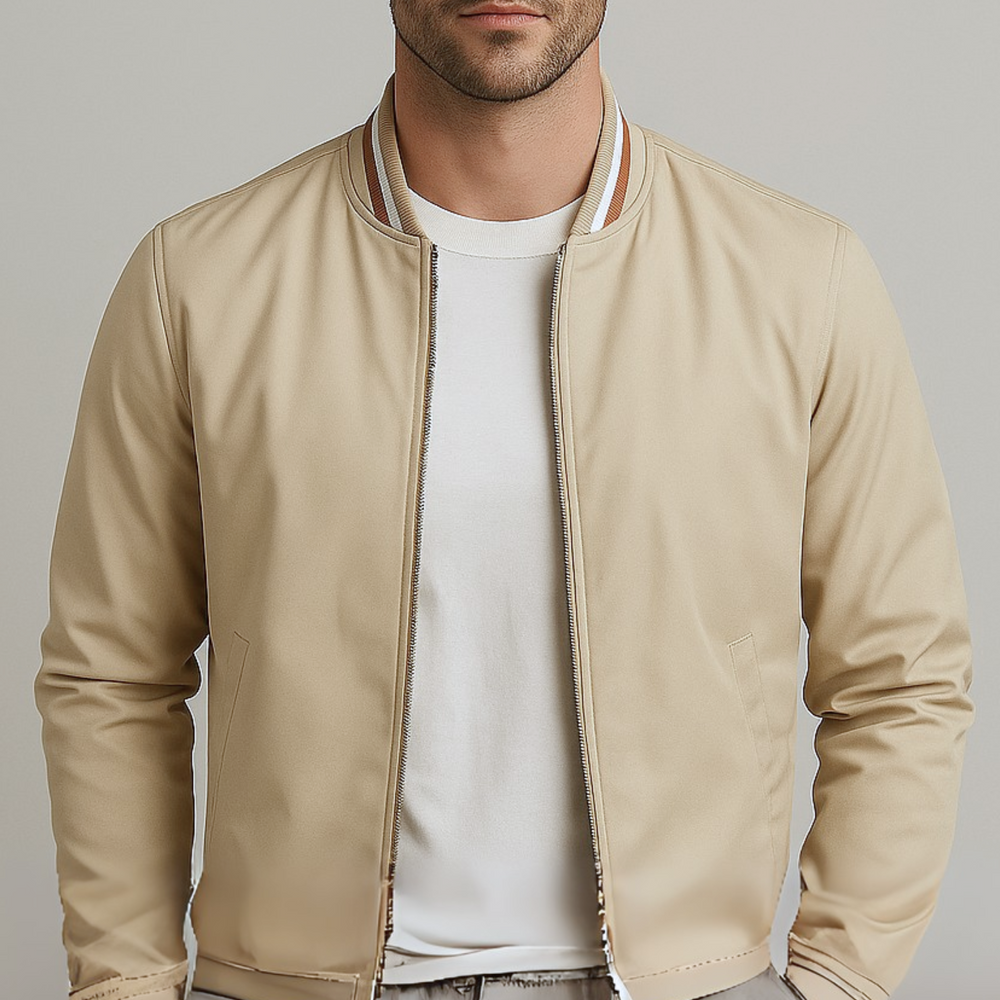 Maelisio Lightweight Striped Varsity Bomber Jacket - Khaki