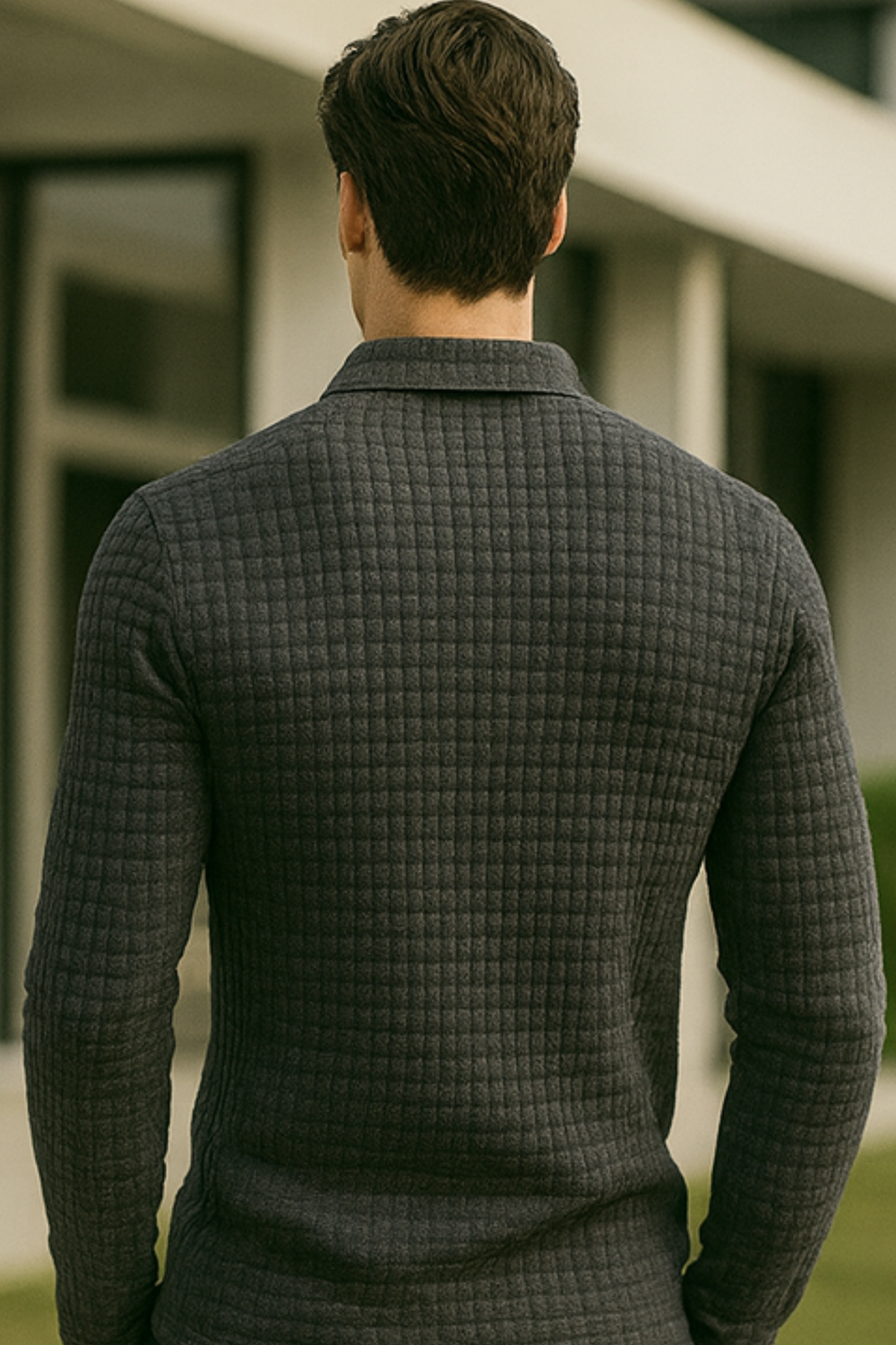 Joven Diamond-Pattern Knit Collared Polo Shirt Top