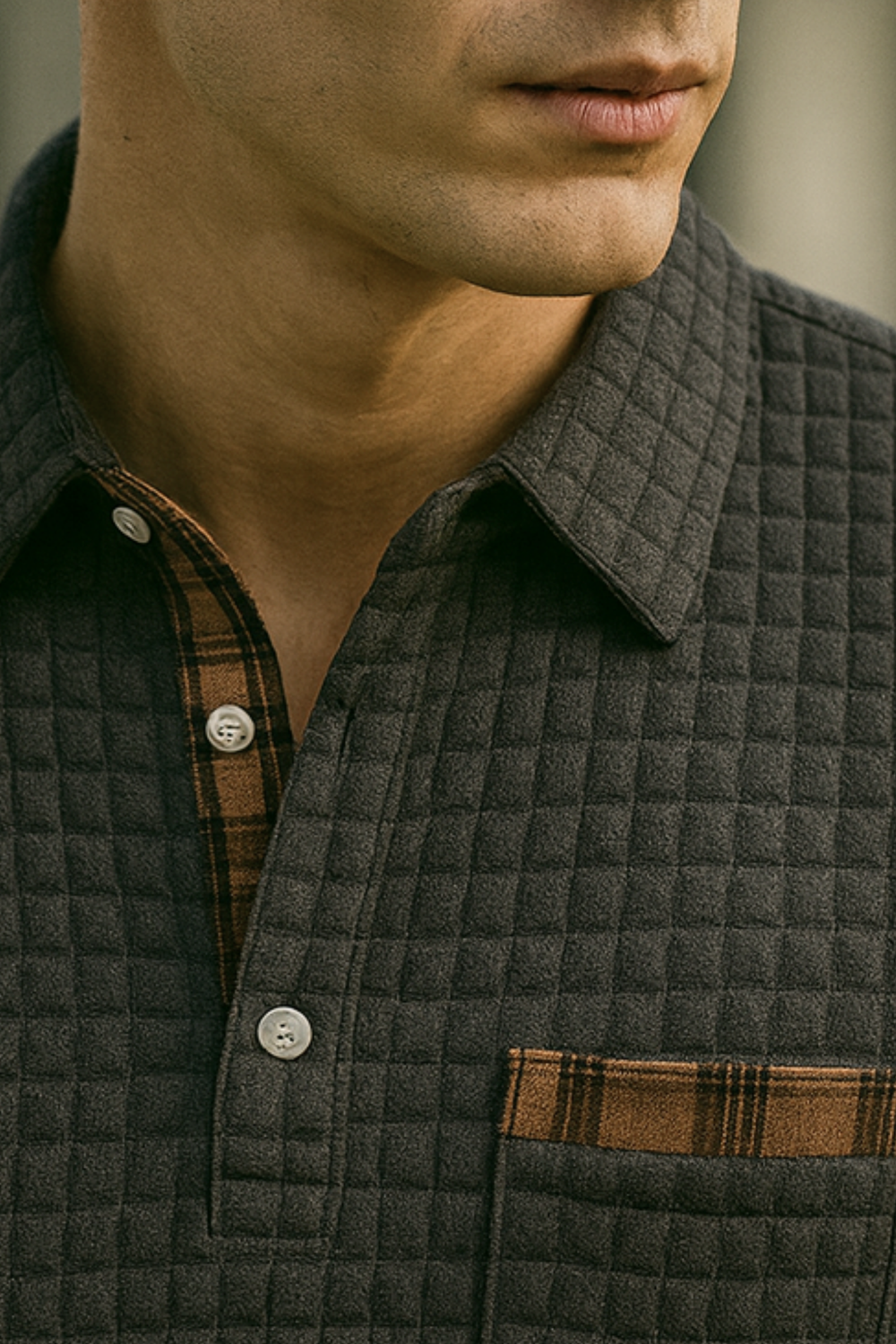 Joven Diamond-Pattern Knit Collared Polo Shirt Top