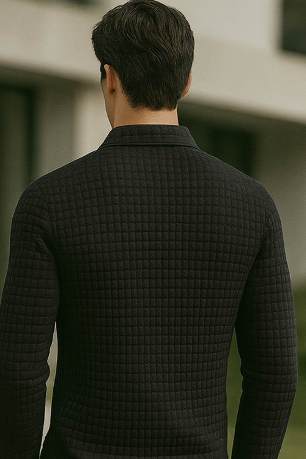 Joven Diamond-Pattern Knit Collared Polo Shirt Top