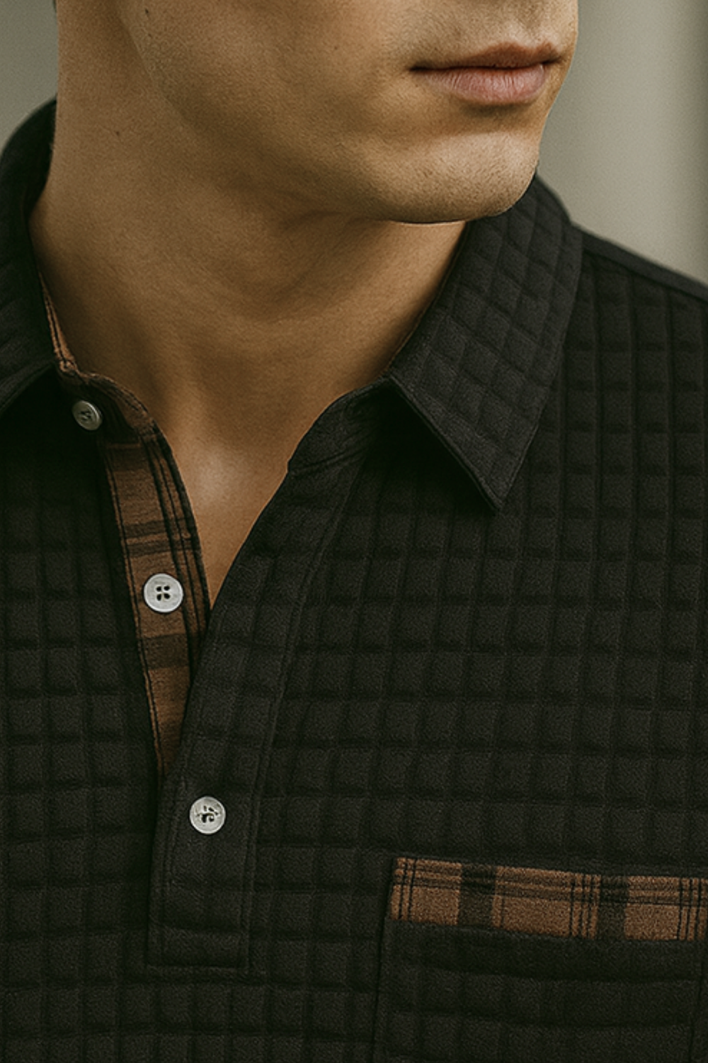Joven Diamond-Pattern Knit Collared Polo Shirt Top