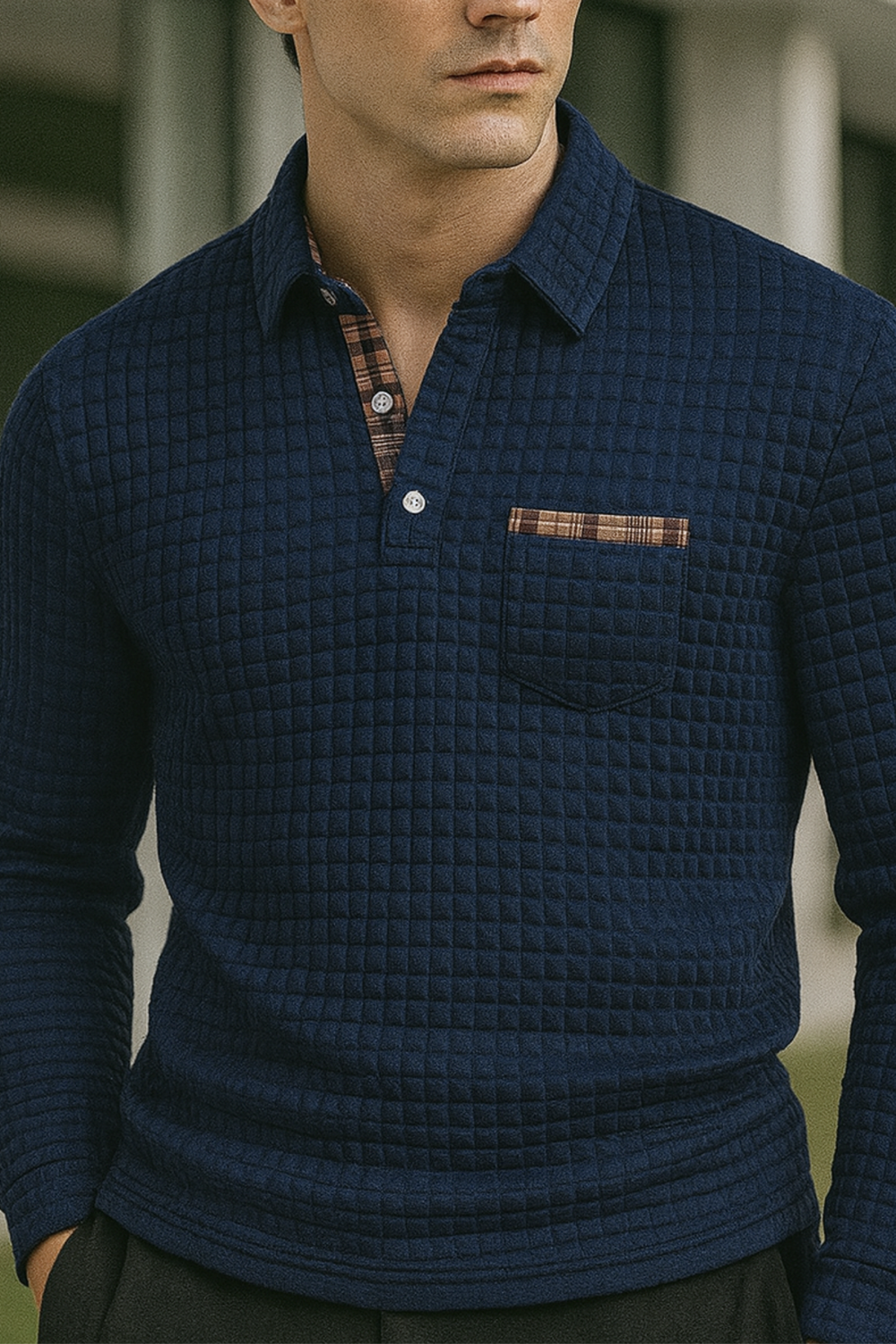 Joven Diamond-Pattern Knit Collared Polo Shirt Top
