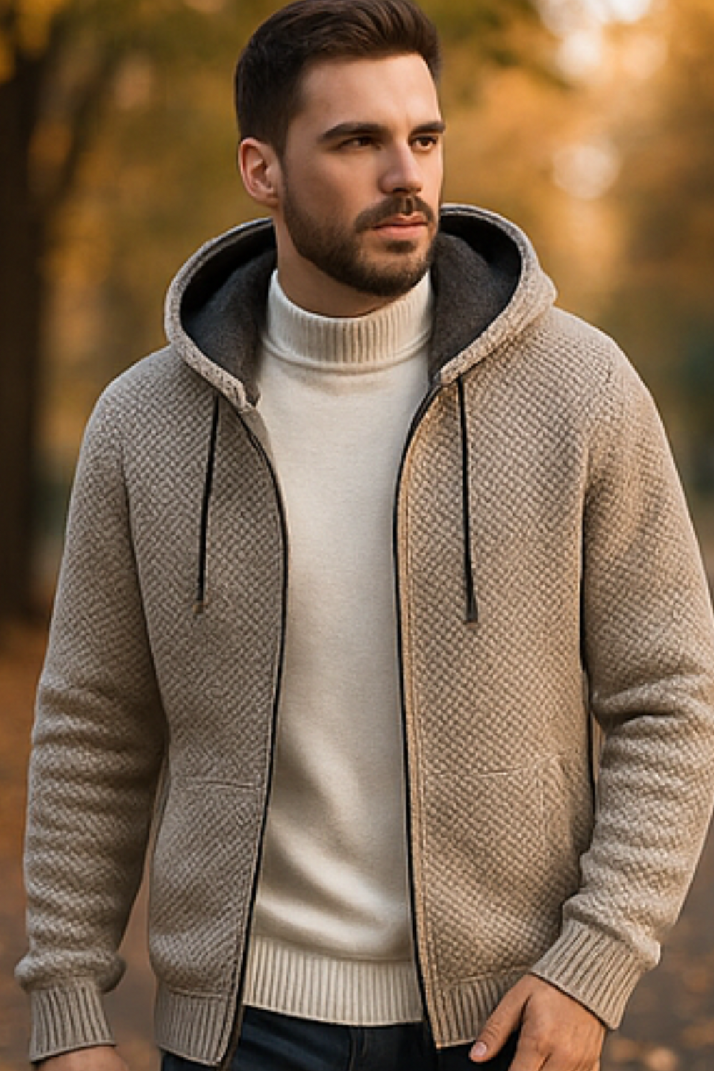 Henry Knit Zip Hoodie Light Gray