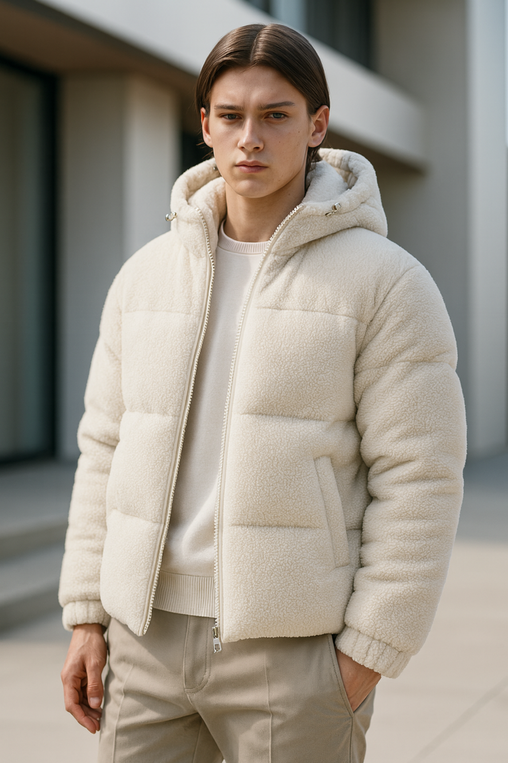 Kareem Sherpa-Lined Hooded Puffer Jacket Comfortable Jacket