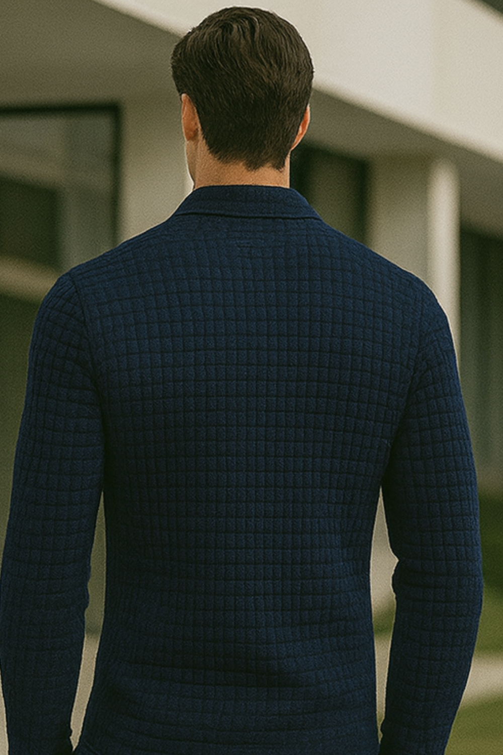 Joven Diamond-Pattern Knit Collared Polo Shirt Top
