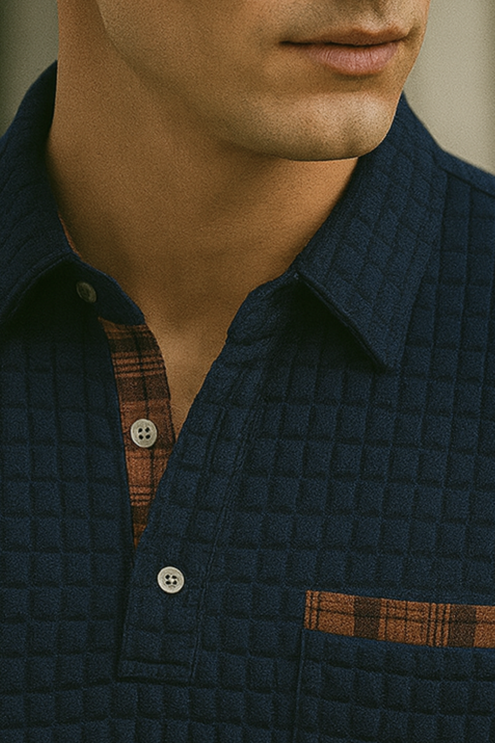 Joven Diamond-Pattern Knit Collared Polo Shirt Top