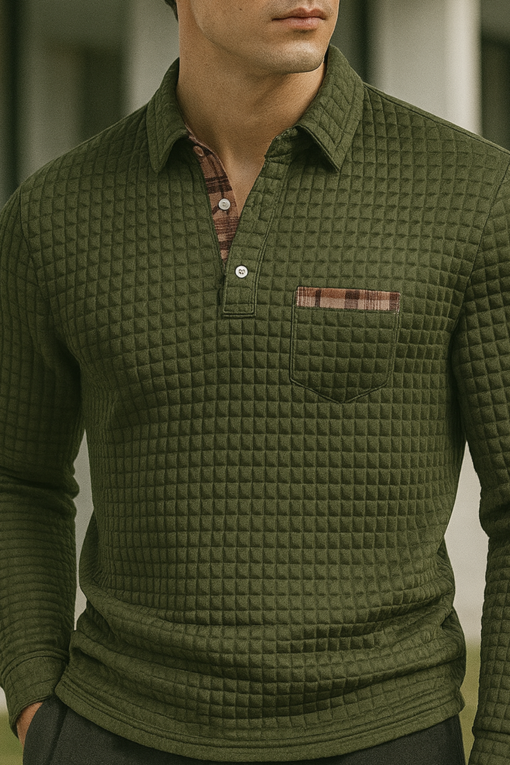 Joven Diamond-Pattern Knit Collared Polo Shirt Top